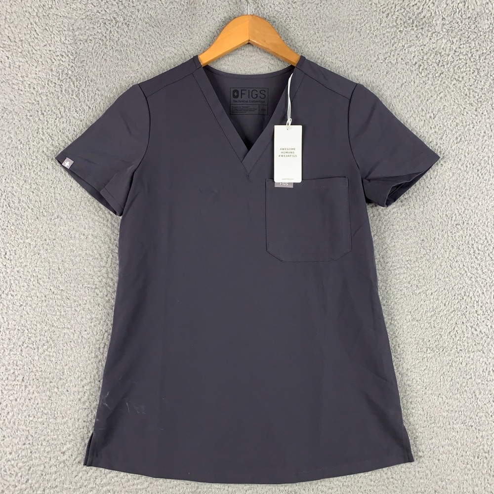 FIGS Catarina Scrub Top Women's XXS 2XS Charcoal One Pocket V Neck Nurse NEW NWT